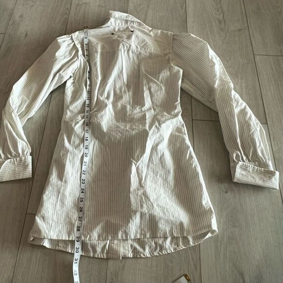 Free People White And Black Striped Button Up Tunic Long Sleeve Top Sz 2 - Picture 3 of 10